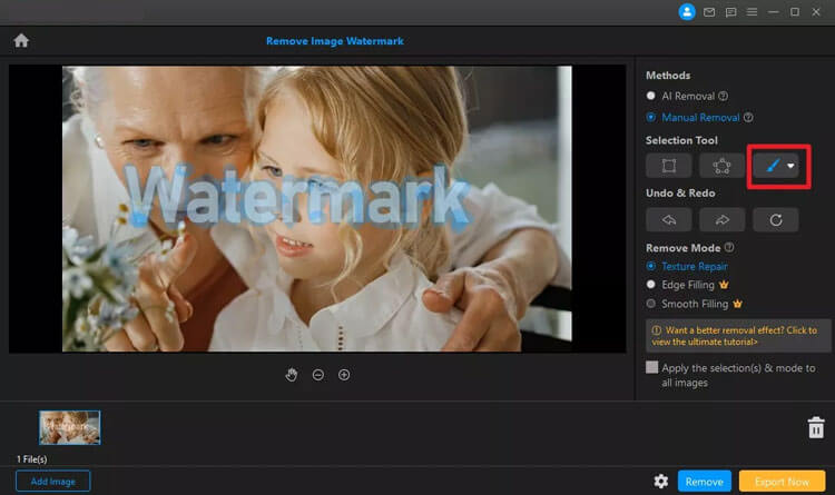 remove image watermark with brush tool