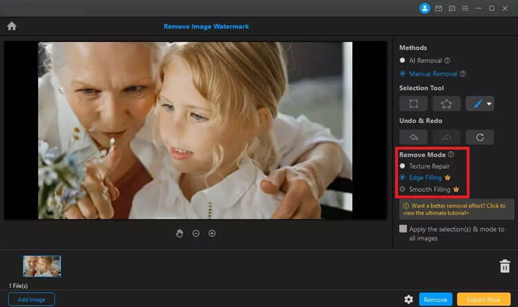 remove image watermark with removal mode