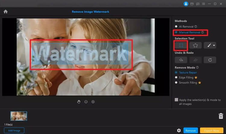 remove image watermark with manual removal