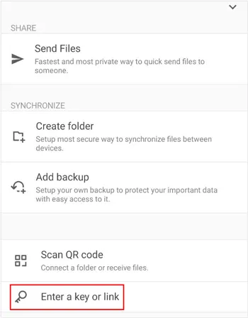 digite a chave para sincronizar os arquivos do iPad com o Android