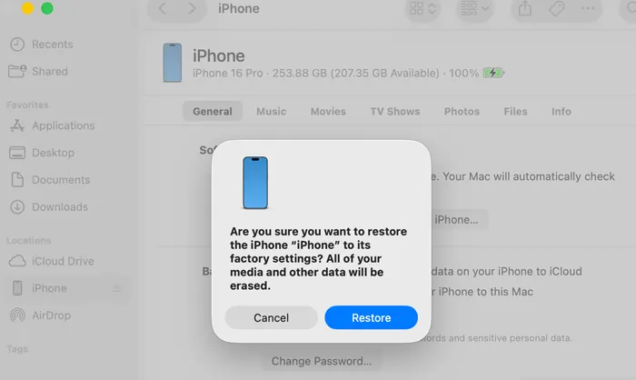 Desbloqueie o iPhone sem senha com o Finder.