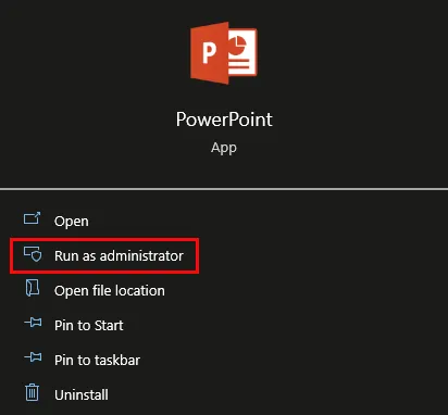 Reiniciar PowerPoint y ejecutarlo como administrador