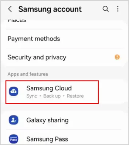 choose samsung cloud on the samsung phone