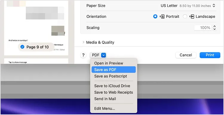 enregistrer les messages iPhone au format PDF sur Mac
