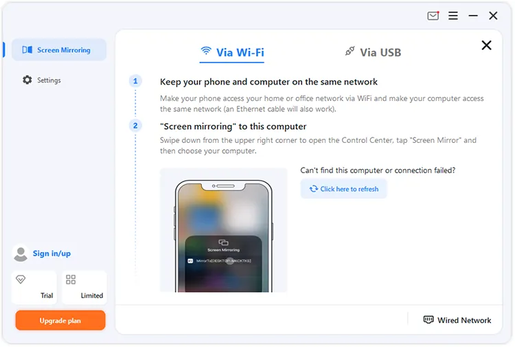 mirror ios screen to pc via wi-fi