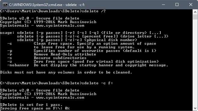 sdelete file shredder for windows