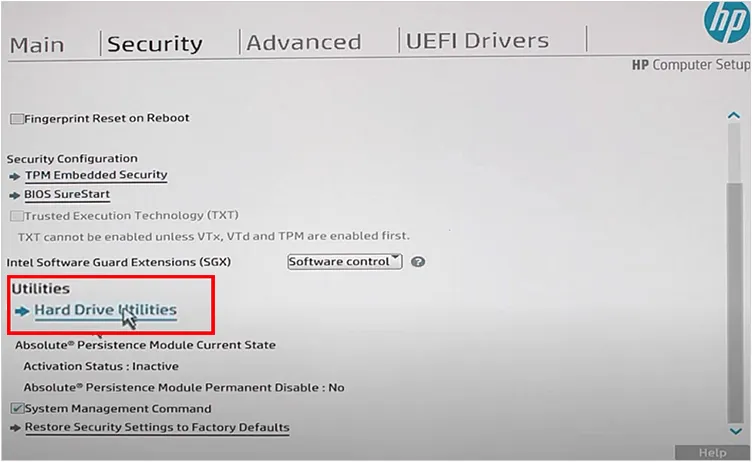 wipe all data on hp with secure erase