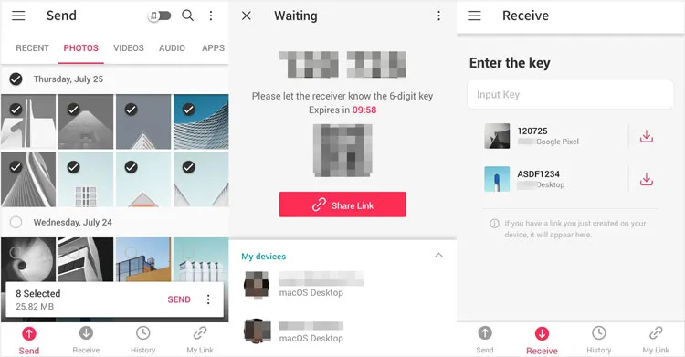 「どこでも送信」を使用して電話間でデータを送信する