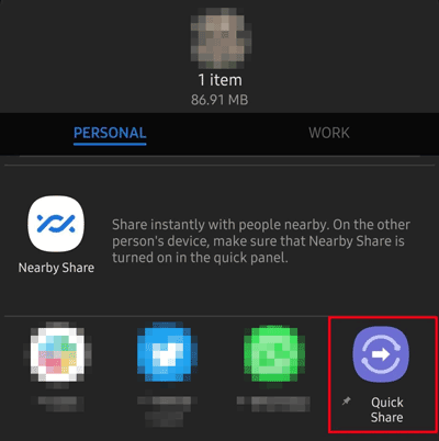 send files wirelessly via quick share