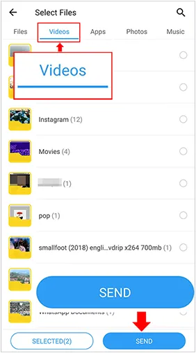 通过 shareit 将视频从 iPhone 发送到 Android