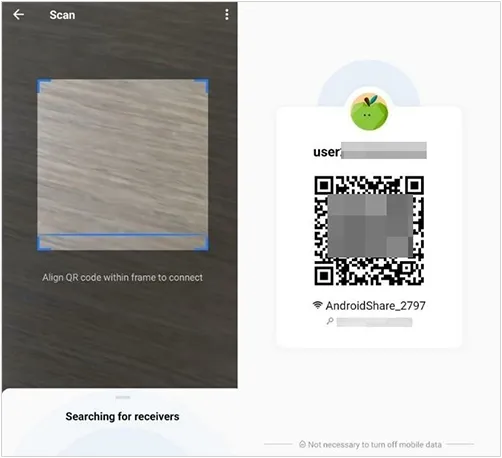 扫描二维码，然后将文件从 iPhone 传输到 Android