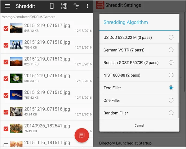 Application d'effacement de données pour téléphones Android - Shreddit