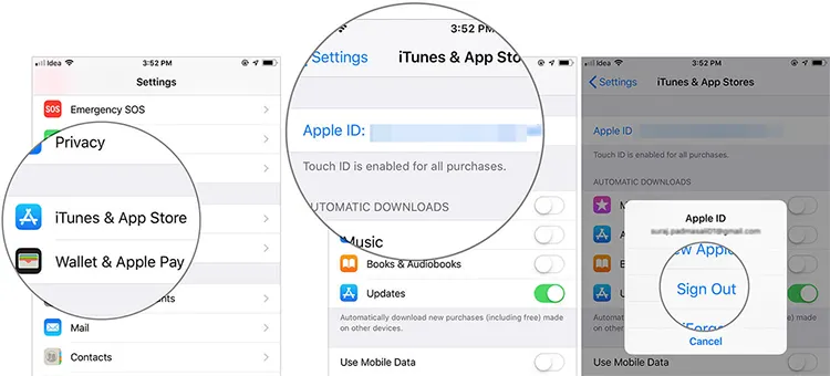 sign out of itunes and the app store on the iphone
