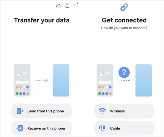inicie o smart switch e escolha o dispositivo ios