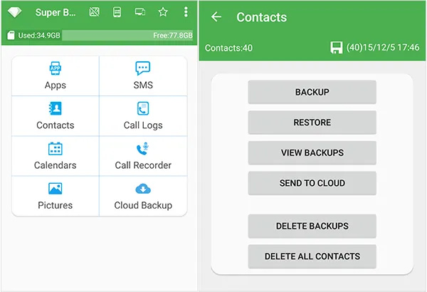 use super backup and restore to transfer call history between android devices
