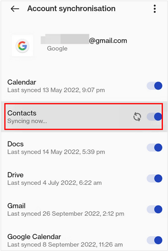 back up contacts to google account