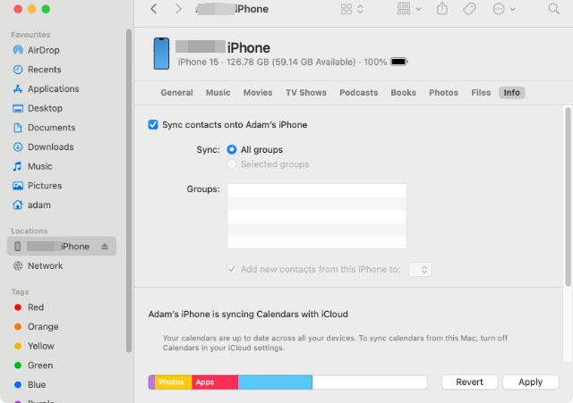 import contacts to iphone from mac via finder