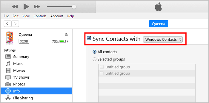 sync contacts to iphone with itunes