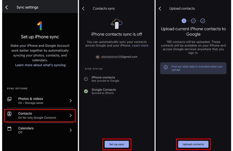 save contacts on iphone with google one