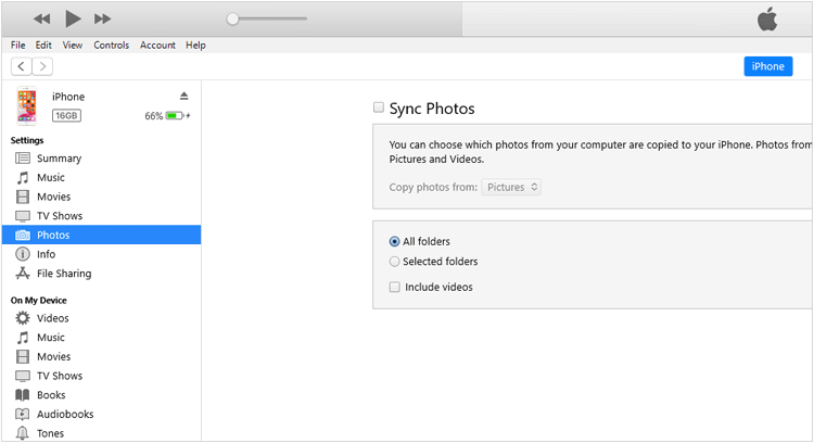 sync photos from iphone to windows laptop via itunes