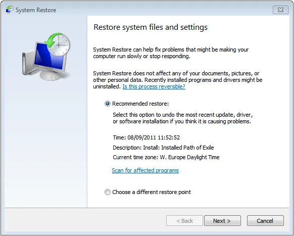 restore windows 7 to factory settings with system restore