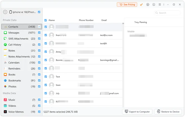 restore the backup data to ios device or extract to pc