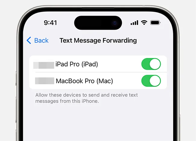 为 Mac 启用短信转发