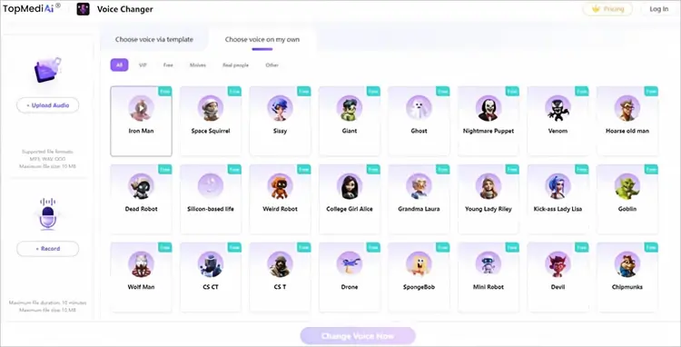 modificador de voz online topmediai