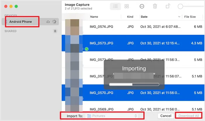 import android photos to mac with image capture