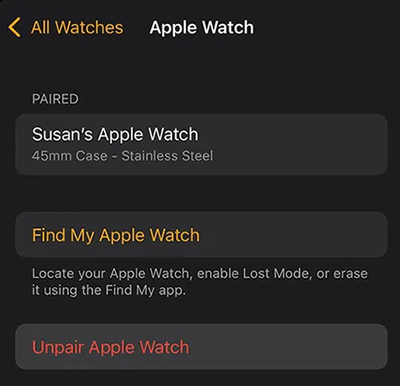 unpair apple watch