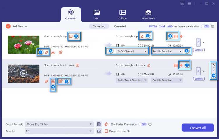 video converter buttons