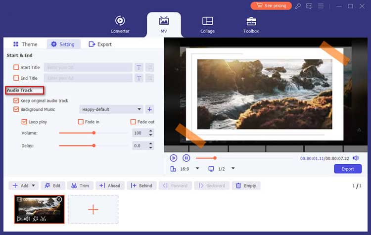 set up mv audio track settings