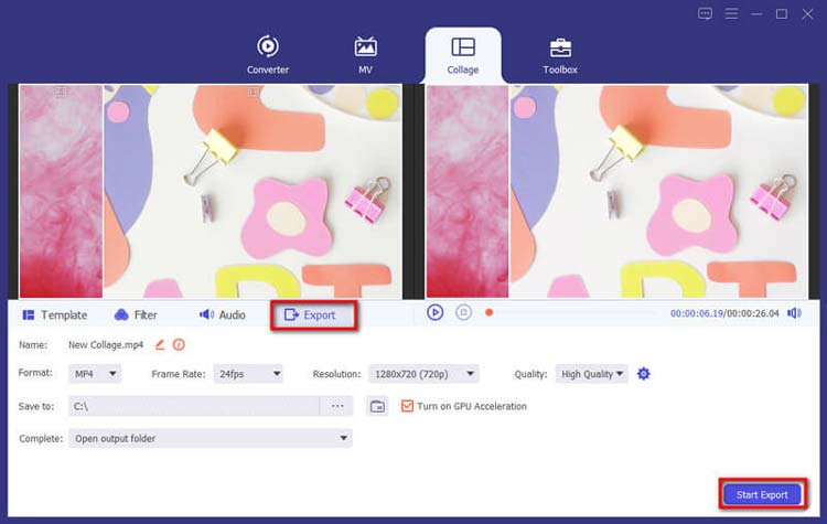 export split-screen video