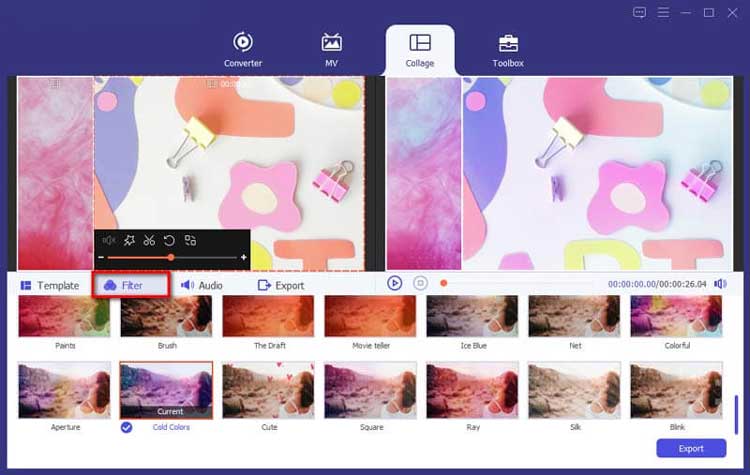 choose split-screen filter