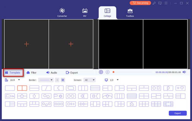 select split-screen template