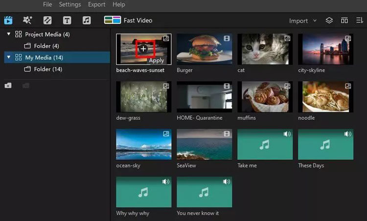 add media to timeline with plus icon