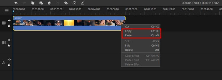 copy and paste media files in timeline