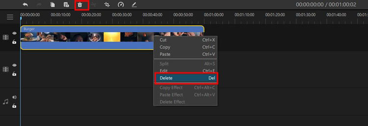 delete medial files in timeline