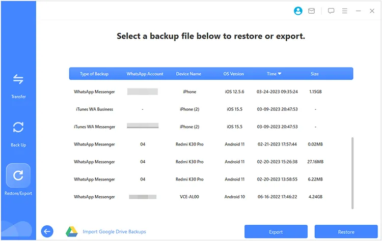 select a backup file