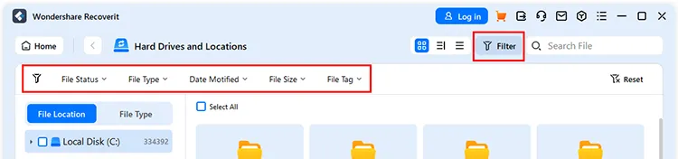 use filter to locate files