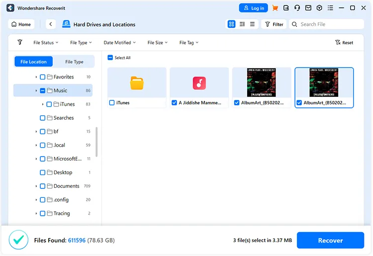 select and recover files
