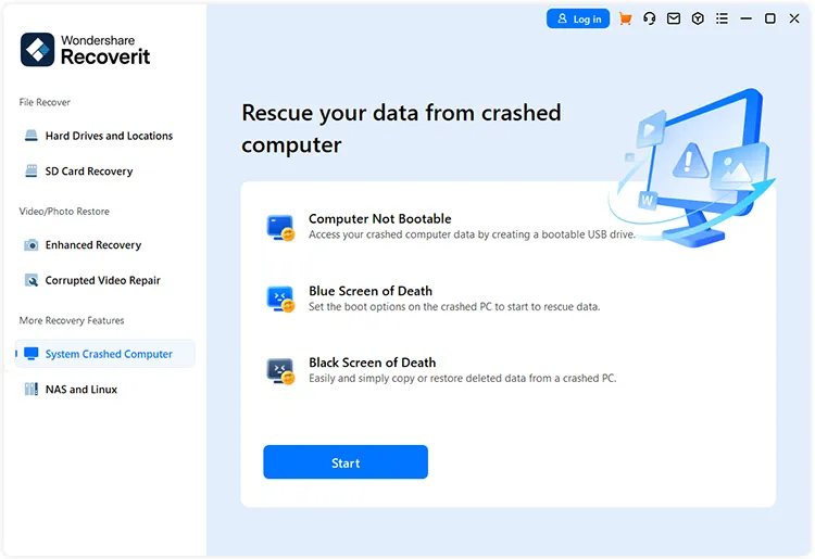 restore data from system-crashed computer